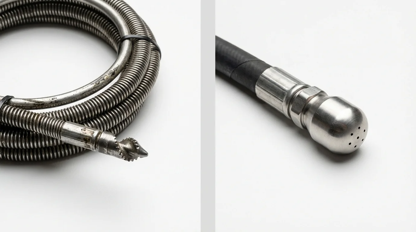 Drain snake cable and hydro jetting nozzle used for drain cleaning in Christmas, FL