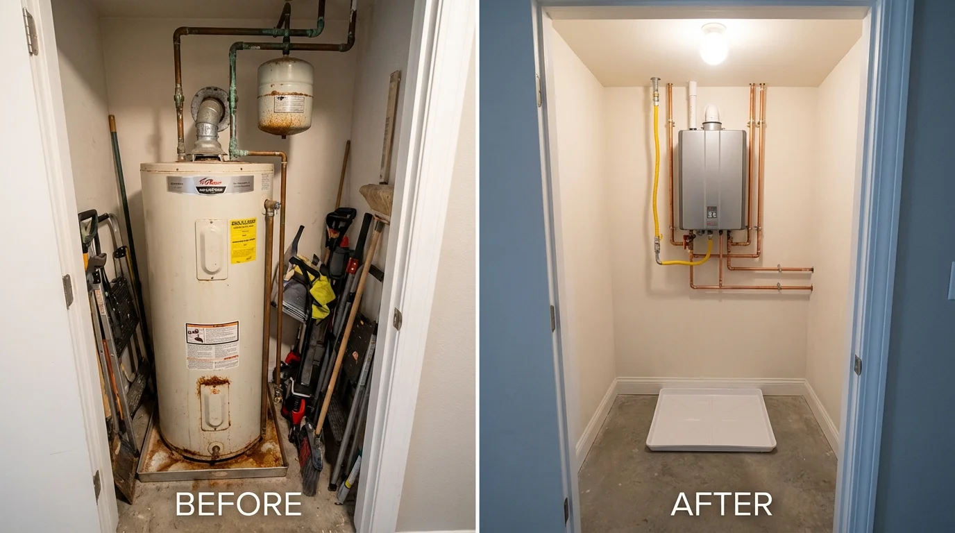 Tank water heater versus wall-mounted tankless unit comparison for Christmas, FL homeowners